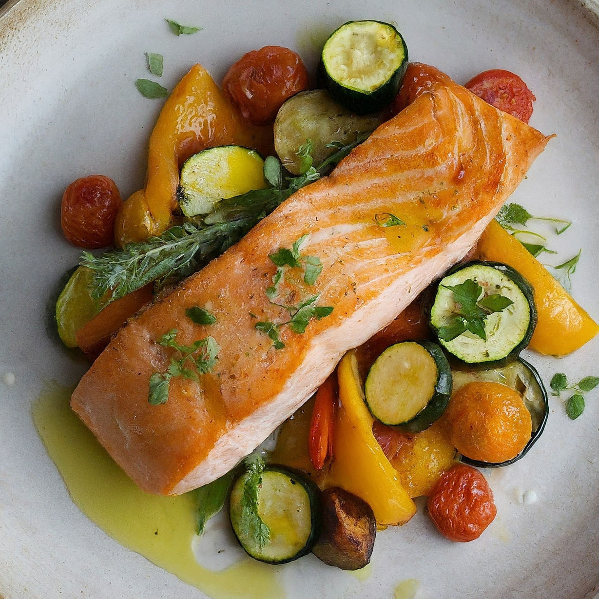 Mediterranean Salmon with Roasted Vegetables